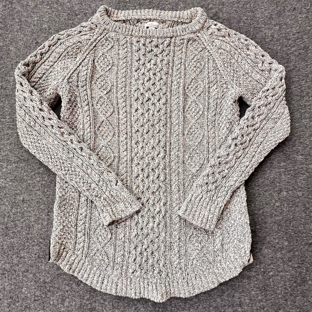 LL Bean Signature Chunky Fisherman Knit 100% Cotton Sweater Small Heavy Outdoor